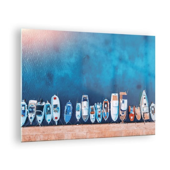 Obraz na szkle - W jednym rzędzie - 70x50cm - Jachty Port Morze - Nowoczesny szklany obraz do salonu do sypialni ARTTOR ARTTOR