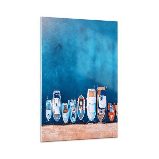 Obraz na szkle - W jednym rzędzie - 80x120cm - Jachty Port Morze - Nowoczesny szklany obraz na ścianę do salonu do sypialni ARTTOR ARTTOR