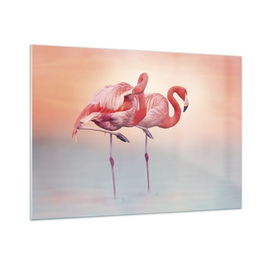 Obraz na szkle - W kolorze zachodzącego słońca - 100x70cm - Flamingi Ptaki Natura - Nowoczesny foto szklany obraz do salonu do sypialni ARTTOR ARTTOR