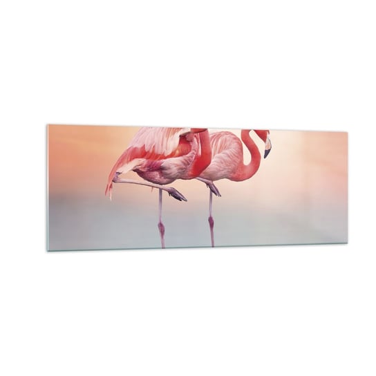Obraz na szkle - W kolorze zachodzącego słońca - 140x50cm - Flamingi Ptaki Natura - Nowoczesny szklany obraz do salonu do sypialni ARTTOR ARTTOR