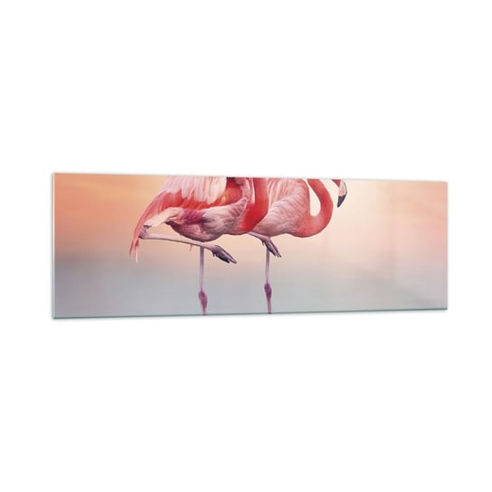 Obraz na szkle - W kolorze zachodzącego słońca - 160x50cm - Flamingi Ptaki Natura - Nowoczesny foto szklany obraz do salonu do sypialni ARTTOR ARTTOR