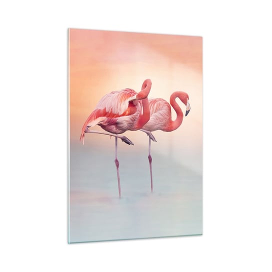 Obraz na szkle - W kolorze zachodzącego słońca - 50x70cm - Flamingi Ptaki Natura - Nowoczesny szklany obraz do salonu do sypialni ARTTOR ARTTOR