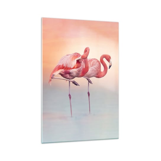 Obraz na szkle - W kolorze zachodzącego słońca - 70x100cm - Flamingi Ptaki Natura - Nowoczesny foto szklany obraz do salonu do sypialni ARTTOR ARTTOR