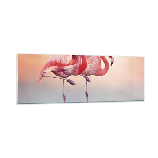 Obraz na szkle - W kolorze zachodzącego słońca - 90x30cm - Flamingi Ptaki Natura - Nowoczesny szklany obraz do salonu do sypialni ARTTOR ARTTOR
