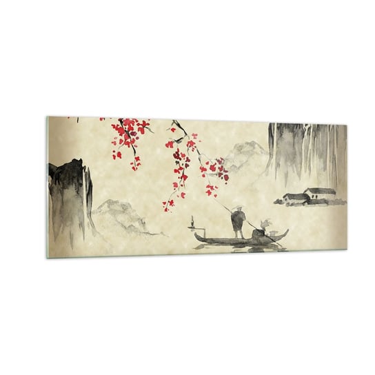 Obraz na szkle - W kraju kwitnącej wiśni - 100x40cm - Krajobraz Japonia Rybak - Nowoczesny foto szklany obraz do salonu do sypialni ARTTOR ARTTOR
