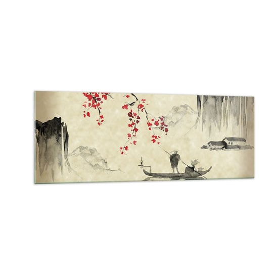 Obraz na szkle - W kraju kwitnącej wiśni - 140x50cm - Krajobraz Japonia Rybak - Nowoczesny szklany obraz do salonu do sypialni ARTTOR ARTTOR