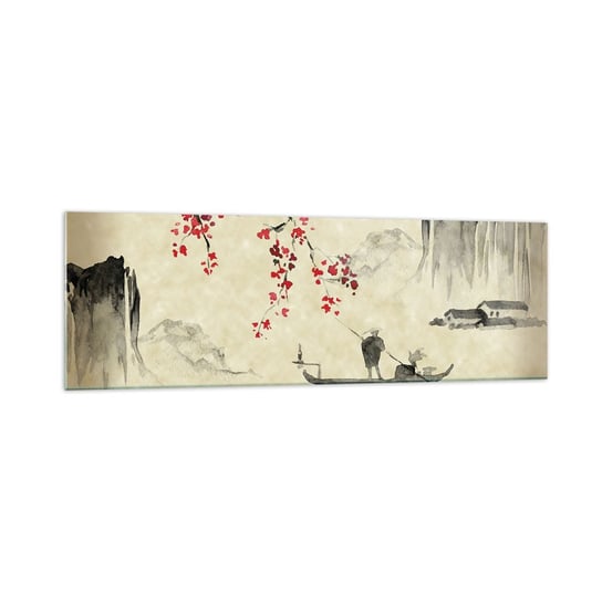 Obraz na szkle - W kraju kwitnącej wiśni - 160x50cm - Krajobraz Japonia Rybak - Nowoczesny foto szklany obraz do salonu do sypialni ARTTOR ARTTOR