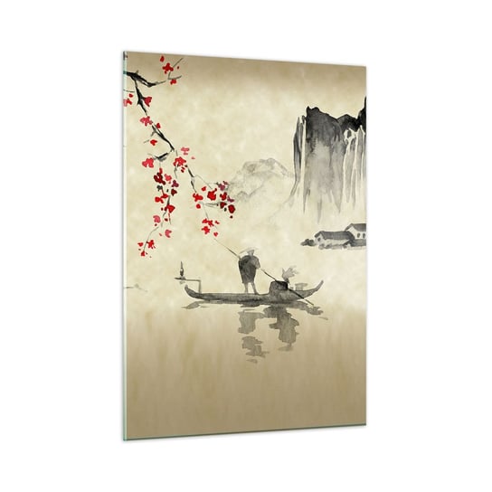 Obraz na szkle - W kraju kwitnącej wiśni - 50x70cm - Krajobraz Japonia Rybak - Nowoczesny szklany obraz do salonu do sypialni ARTTOR ARTTOR