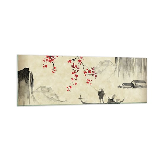 Obraz na szkle - W kraju kwitnącej wiśni - 90x30cm - Krajobraz Japonia Rybak - Nowoczesny szklany obraz do salonu do sypialni ARTTOR ARTTOR