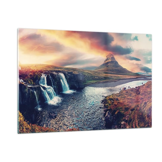 Obraz na szkle - W majestacie przyrody - 120x80cm - Krajobraz Wodospad Góra - Nowoczesny szklany obraz na ścianę do salonu do sypialni ARTTOR ARTTOR