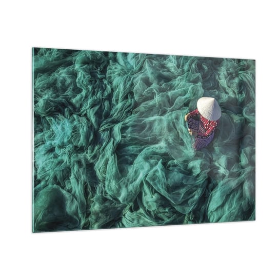 Obraz na szkle - W morzu sieci - 100x70cm - Sieć Rybacka Kobieta Wietnam - Nowoczesny foto szklany obraz do salonu do sypialni ARTTOR ARTTOR