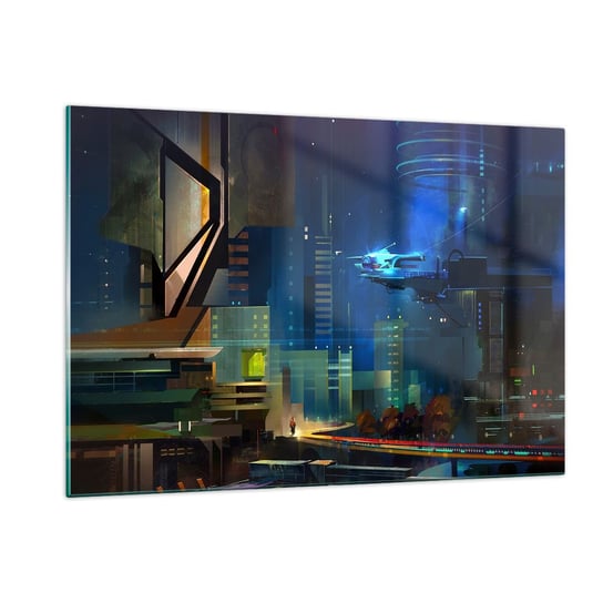 Obraz na szkle - W niedalekiej przyszłości - 120x80cm - Abstrakcja Fantasy Miasto - Nowoczesny szklany obraz na ścianę do salonu do sypialni ARTTOR ARTTOR