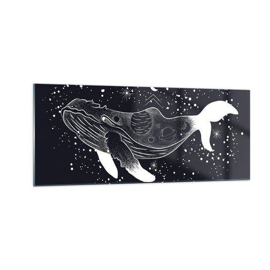 Obraz na szkle - W oceanie wszechświata - 100x40cm - Abstrakcja Wieloryb Czarno-Biały - Nowoczesny foto szklany obraz do salonu do sypialni ARTTOR ARTTOR