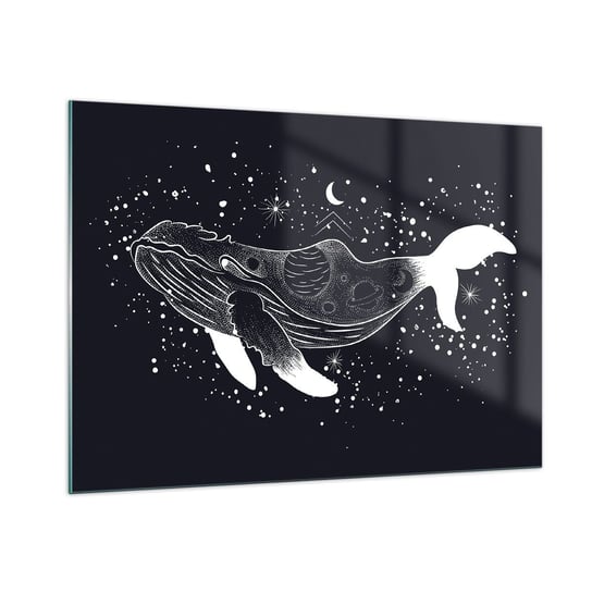 Obraz na szkle - W oceanie wszechświata - 100x70cm - Abstrakcja Wieloryb Czarno-Biały - Nowoczesny foto szklany obraz do salonu do sypialni ARTTOR ARTTOR