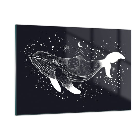 Obraz na szkle - W oceanie wszechświata - 120x80cm - Abstrakcja Wieloryb Czarno-Biały - Nowoczesny szklany obraz na ścianę do salonu do sypialni ARTTOR ARTTOR