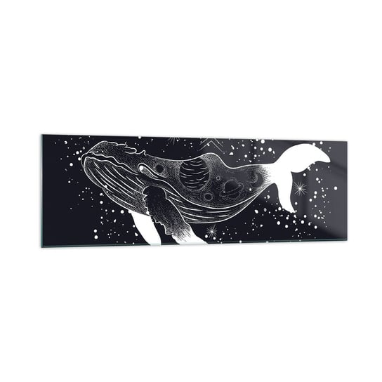Obraz na szkle - W oceanie wszechświata - 160x50cm - Abstrakcja Wieloryb Czarno-Biały - Nowoczesny foto szklany obraz do salonu do sypialni ARTTOR ARTTOR