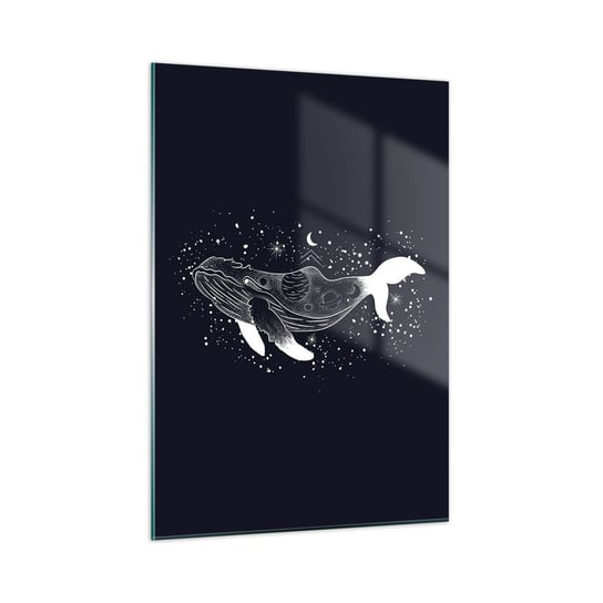 Obraz na szkle - W oceanie wszechświata - 50x70cm - Abstrakcja Wieloryb Czarno-Biały - Nowoczesny szklany obraz do salonu do sypialni ARTTOR ARTTOR