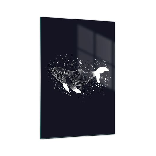 Obraz na szkle - W oceanie wszechświata - 70x100cm - Abstrakcja Wieloryb Czarno-Biały - Nowoczesny foto szklany obraz do salonu do sypialni ARTTOR ARTTOR