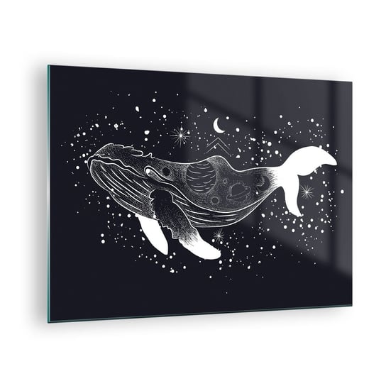 Obraz na szkle - W oceanie wszechświata - 70x50cm - Abstrakcja Wieloryb Czarno-Biały - Nowoczesny szklany obraz do salonu do sypialni ARTTOR ARTTOR