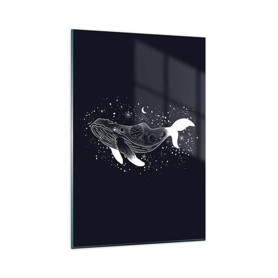 Obraz na szkle - W oceanie wszechświata - 80x120cm - Abstrakcja Wieloryb Czarno-Biały - Nowoczesny szklany obraz na ścianę do salonu do sypialni ARTTOR ARTTOR