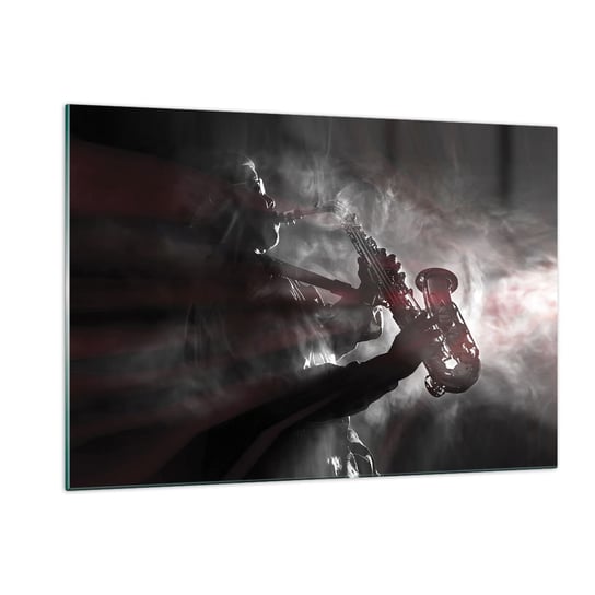 Obraz na szkle - W oparach jazzu - 120x80cm - Muzyka Saksofonista Instrument Muzyczny - Nowoczesny szklany obraz na ścianę do salonu do sypialni ARTTOR ARTTOR