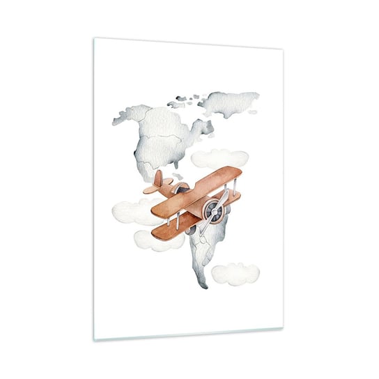 Obraz na szkle - W pionierskim duchu - 50x70cm - Mapa Świata Samoloty Dziecięce - Nowoczesny szklany obraz do salonu do sypialni ARTTOR ARTTOR