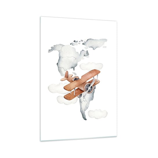 Obraz na szkle - W pionierskim duchu - 70x100cm - Mapa Świata Samoloty Dziecięce - Nowoczesny foto szklany obraz do salonu do sypialni ARTTOR ARTTOR