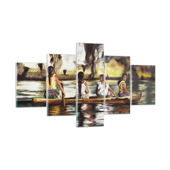 Obraz na szkle - W polinezyjskim raju - 125x70 cm - Obraz nowoczesny - Podróże, Krajobraz, Rzeka, Ludzie, Sztuka - GEA125x70-3732 ARTTOR