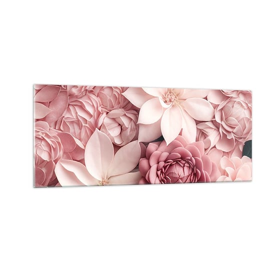 Obraz na szkle - W różowych płatkach - 100x40cm - Kwiaty Pastelowe Jasne - Nowoczesny foto szklany obraz do salonu do sypialni ARTTOR ARTTOR