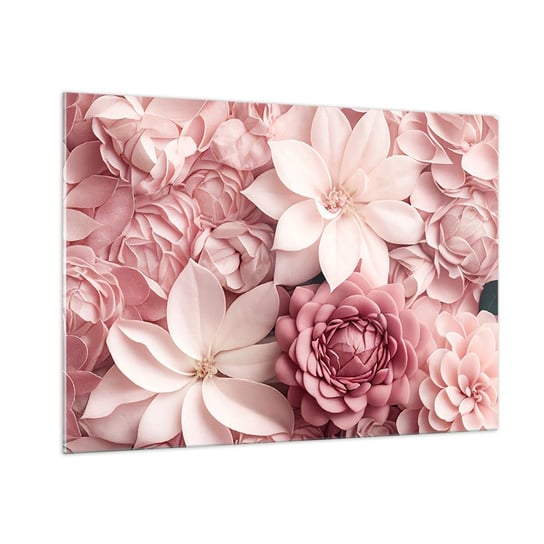 Obraz na szkle - W różowych płatkach - 100x70cm - Kwiaty Pastelowe Jasne - Nowoczesny foto szklany obraz do salonu do sypialni ARTTOR ARTTOR