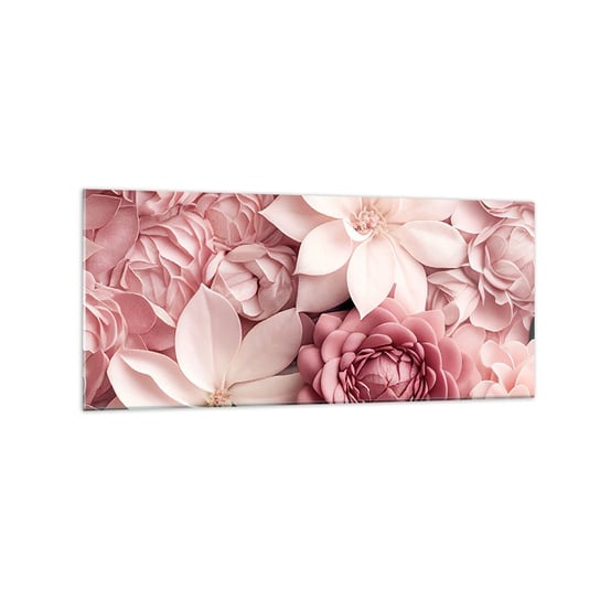 Obraz na szkle - W różowych płatkach - 120x50cm - Kwiaty Pastelowe Jasne - Nowoczesny szklany obraz na ścianę do salonu do sypialni ARTTOR ARTTOR