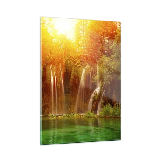 Obraz na szkle - W słońcu i w cieniu - 50x70cm - Krajobraz Wodospad Chorwacja - Nowoczesny szklany obraz do salonu do sypialni ARTTOR ARTTOR