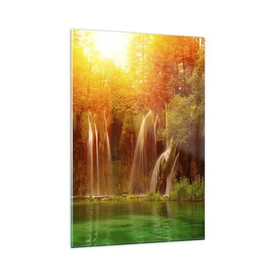 Obraz na szkle - W słońcu i w cieniu - 80x120cm - Krajobraz Wodospad Chorwacja - Nowoczesny szklany obraz na ścianę do salonu do sypialni ARTTOR ARTTOR