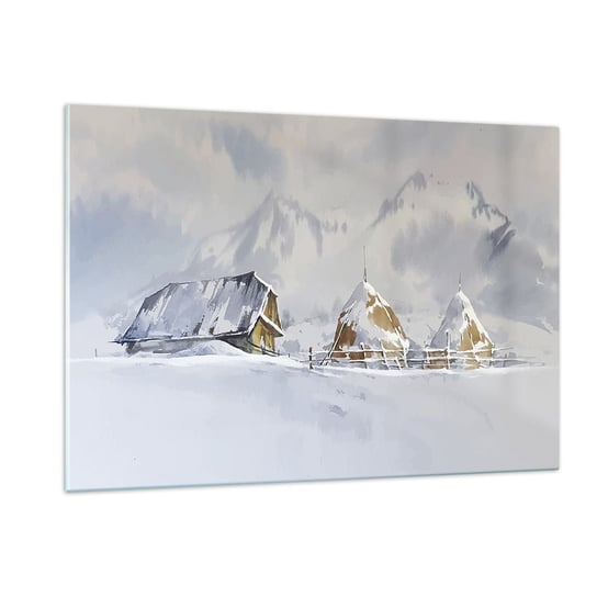 Obraz na szkle - W śnieżnej kotlinie - 120x80cm - Sztuka Góry Krajobraz - Nowoczesny szklany obraz na ścianę do salonu do sypialni ARTTOR ARTTOR