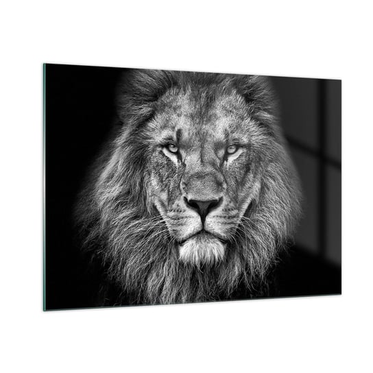 Obraz na szkle - W stroju koronacyjnym - 100x70cm - Zwierzęta Lew Czarno-Biały - Nowoczesny foto szklany obraz do salonu do sypialni ARTTOR ARTTOR