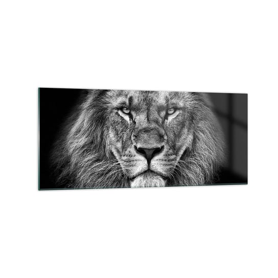 Obraz na szkle - W stroju koronacyjnym - 120x50cm - Zwierzęta Lew Czarno-Biały - Nowoczesny szklany obraz na ścianę do salonu do sypialni ARTTOR ARTTOR