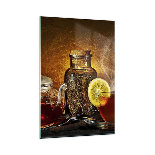 Obraz na szkle - W stylu holenderskich mistrzów - 80x120cm - Gastronomia Herbata Filiżanka Do Herbaty - Nowoczesny szklany obraz na ścianę do salonu do sypialni ARTTOR ARTTOR