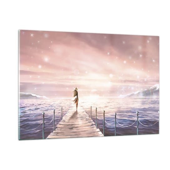 Obraz na szkle - W świetle marzenia - 120x80cm - Krajobraz Kobieta Morze - Nowoczesny szklany obraz na ścianę do salonu do sypialni ARTTOR ARTTOR