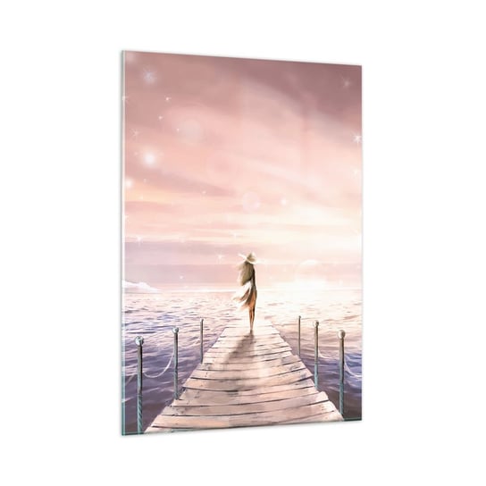 Obraz na szkle - W świetle marzenia - 50x70cm - Krajobraz Kobieta Morze - Nowoczesny szklany obraz do salonu do sypialni ARTTOR ARTTOR