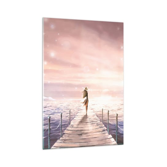 Obraz na szkle - W świetle marzenia - 80x120cm - Krajobraz Kobieta Morze - Nowoczesny szklany obraz na ścianę do salonu do sypialni ARTTOR ARTTOR