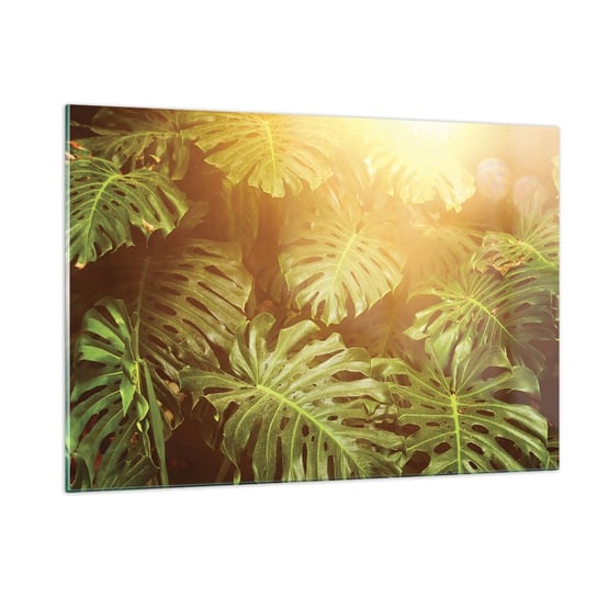 Obraz na szkle - W zieloność wstąpić… - 120x80cm - Monstera Liść Roślina Tropikalna Dżungla - Nowoczesny szklany obraz na ścianę do salonu do sypialni ARTTOR ARTTOR