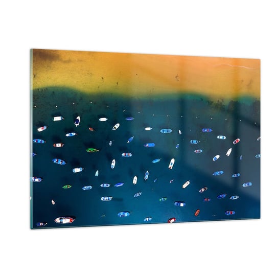Obraz na szkle - Wakacyjna gra - 120x80cm - Łódki Plaża Brzeg Morza - Nowoczesny szklany obraz na ścianę do salonu do sypialni ARTTOR ARTTOR