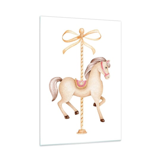 Obraz na szkle - Wdzięcznym kłusem - 50x70cm - Koń Karuzela Dziewczęcy - Nowoczesny szklany obraz do salonu do sypialni ARTTOR ARTTOR
