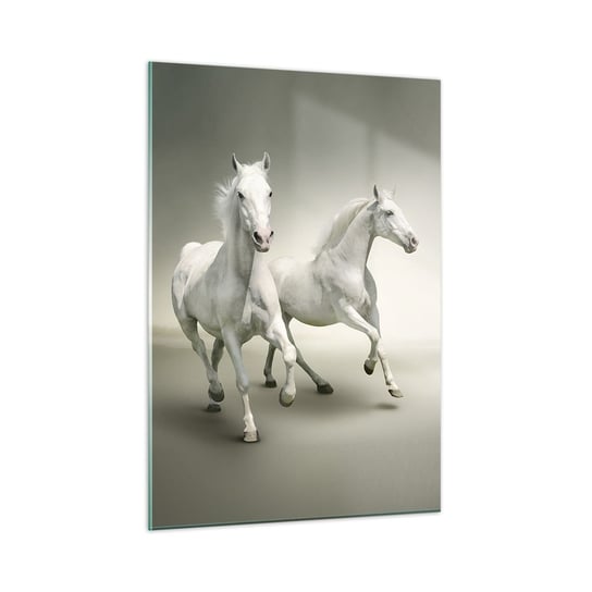 Obraz na szkle - White power! - 50x70cm - Zwierzęta Konie Natura - Nowoczesny szklany obraz do salonu do sypialni ARTTOR ARTTOR