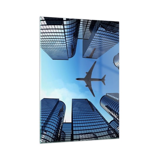 Obraz na szkle - Widok ze szklanego wąwozu - 50x70cm - Architektura Samolot Miasto - Nowoczesny szklany obraz do salonu do sypialni ARTTOR ARTTOR