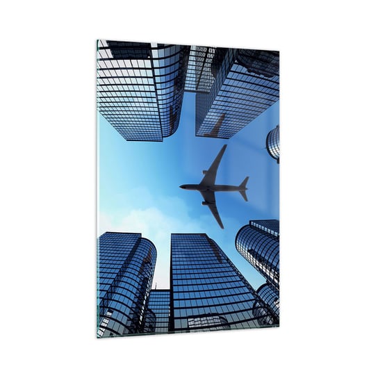 Obraz na szkle - Widok ze szklanego wąwozu - 80x120cm - Architektura Samolot Miasto - Nowoczesny szklany obraz na ścianę do salonu do sypialni ARTTOR ARTTOR
