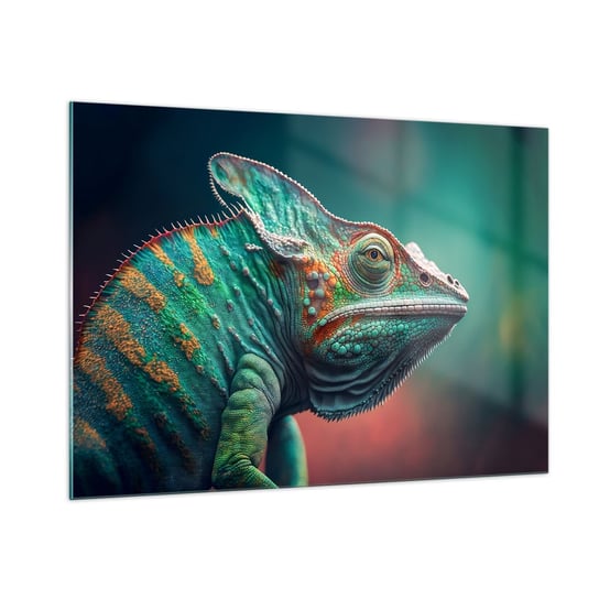 Obraz na szkle - Widzisz mnie? Niedobrze… - 100x70cm - Kameleon Zwierzęta Gad - Nowoczesny foto szklany obraz do salonu do sypialni ARTTOR ARTTOR