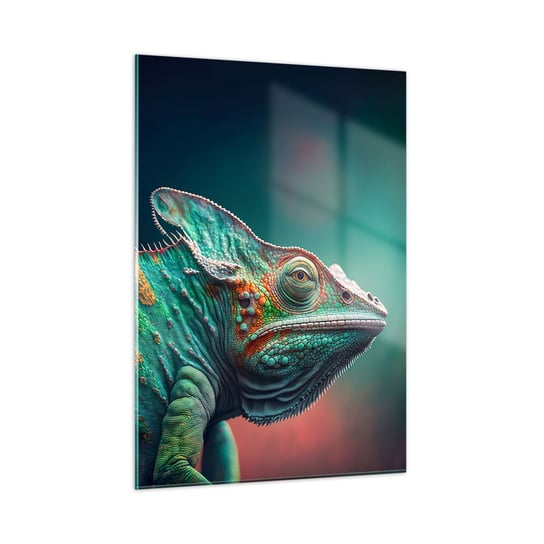 Obraz na szkle - Widzisz mnie? Niedobrze… - 50x70cm - Kameleon Zwierzęta Gad - Nowoczesny szklany obraz do salonu do sypialni ARTTOR ARTTOR