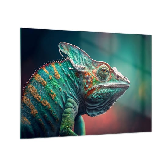 Obraz na szkle - Widzisz mnie? Niedobrze… - 70x50cm - Kameleon Zwierzęta Gad - Nowoczesny szklany obraz do salonu do sypialni ARTTOR ARTTOR