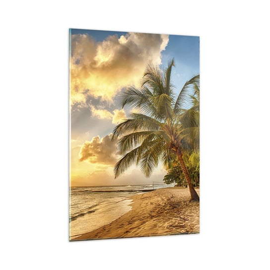 Obraz na szkle - Wieczne lato, zawsze wakacje - 80x120cm - Krajobraz Plaża Palma Kokosowa - Nowoczesny szklany obraz na ścianę do salonu do sypialni ARTTOR ARTTOR